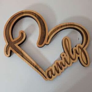 Family Heart Wooden Sign – Laser‑Cut Layered Wood Home Décor Gift