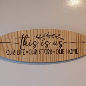 Engraved “This Is Us” Oval Wooden Plaque – Rustic Family Home Décor Sign