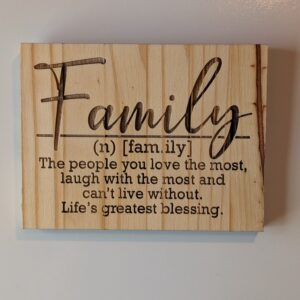 “Family – Life’s Greatest Blessing” Engraved Wooden Definition Sign – Rustic Home Décor