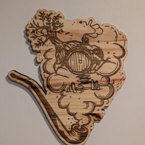 Fantasy Pipe & Enchanted Door Engraved Wood Art – Rustic Laser‑Etched Hobbit‑Style Decor
