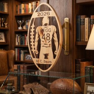 Personalized Football Player Engraved Wooden Plaque – Custom Name and Number Sports Gift
