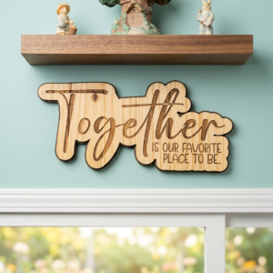 “Together Is Our Favorite Place to Be” Engraved Wooden Sign – Rustic Home & Family Décor