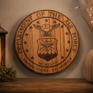 United States Air Force Engraved Wooden Plaque – Laser‑Etched Military Seal Décor