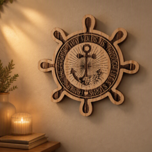 “Family Is the Anchor” Nautical Engraved Wooden Plaque – Rustic Maritime Home Décor