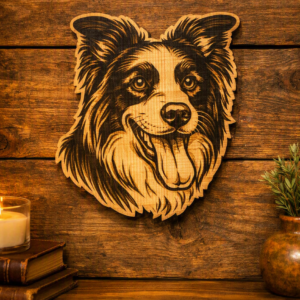 Handcrafted Wooden Border Collie Wall Art – Rustic Pet Lover Home Décor