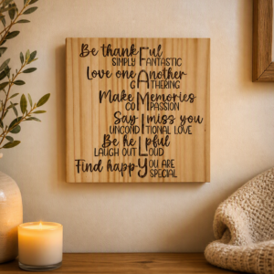 Inspirational Engraved Wooden Wall Art – “Be Thankful, Make Memories, Find Happy” Rustic Home Décor