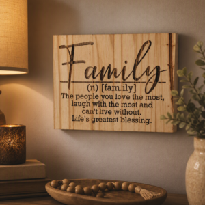 “Family – Life’s Greatest Blessing” Engraved Wooden Definition Sign – Rustic Home Décor