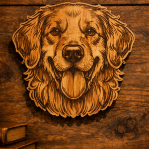 Handcrafted Wooden Golden Retriever Wall Art – Warm Rustic Décor for Dog Lovers