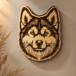 Handcrafted Wooden Huskey Wall Art – Rustic Wilderness Décor for Nature Lovers