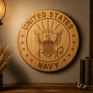 United States Navy Engraved Wooden Plaque – Patriotic Laser‑Etched Military Emblem Décor