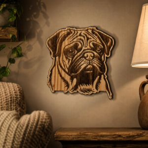 Handcrafted Wooden Pug Wall Art – Cozy Rustic Décor for Dog Lovers