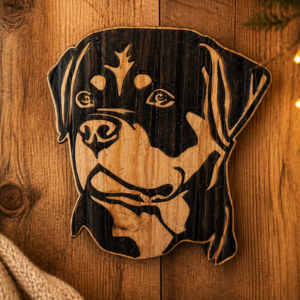 Handcrafted Wooden Rottweiler Wall Art – Bold Rustic Décor for Dog Lovers