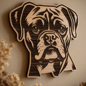 Boxer Dog Engraved Wooden Wall Art – Handcrafted Rustic Pet Lover Décor